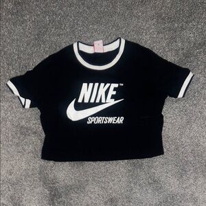 Nike Black Cropped Sportswear Tee with White Logo